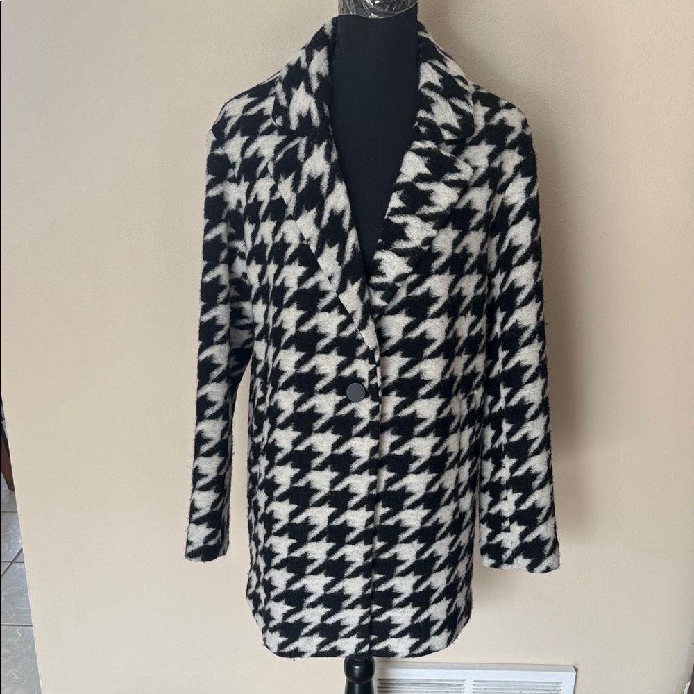 Nine West Houndstooth Wool blend Pea Coat Women's Black and White size XS